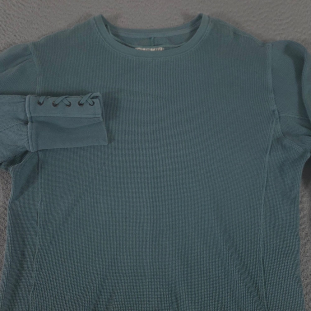 Free People Top Womens Small Sage Lapis Cuff Thermal Waffle Knit Lace Up Grommet